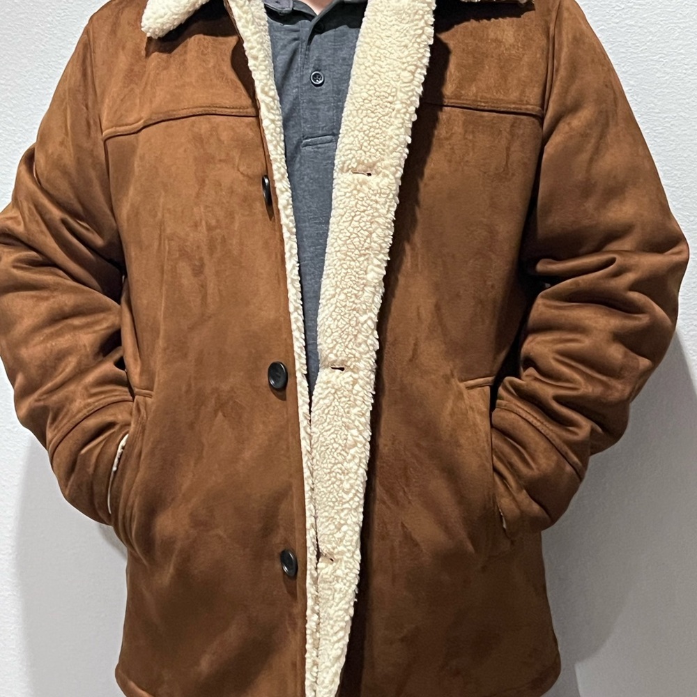 Calvin Klein Men's Tan Suede Bomber Jacket - Picture 4 of 8